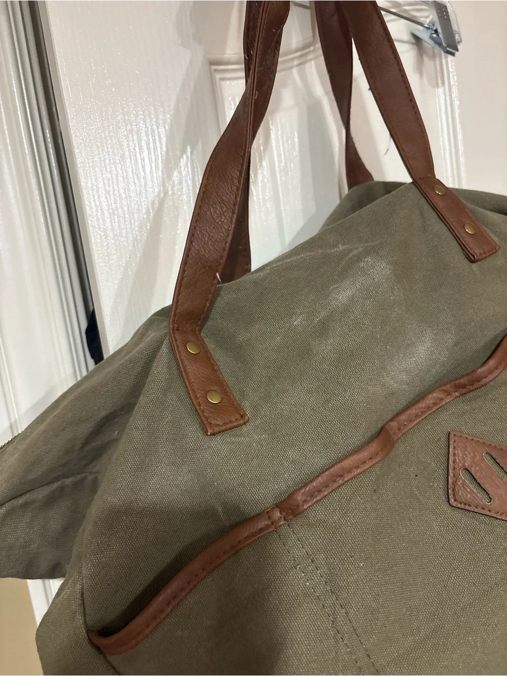 Merona Olive Canvas Duffel Bag with Brown Trim